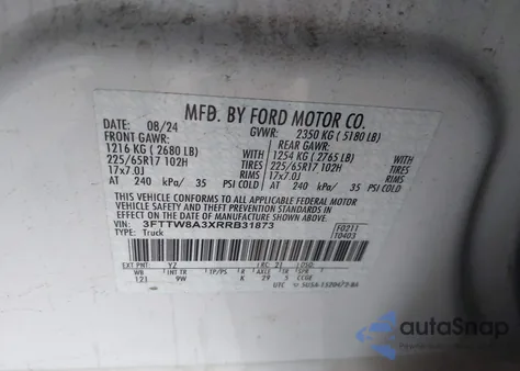 2024 Ford Maverick Xl из США, поврежденный, VIN 3FTTW8A3XRRB31873